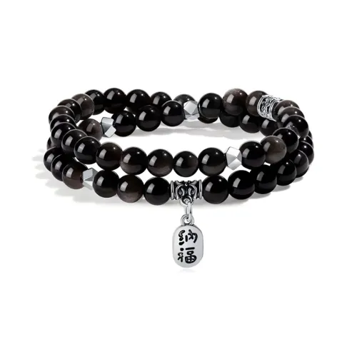 JIUHUASHAN Серебряный SHEEN Обсидиан Браслеты Унисекс