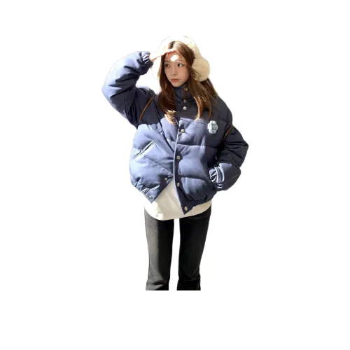 OURUOKE Джинсовый синий Цветочный Женское короткое пальто