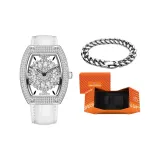 MF0496 L--Серебряный корпус с белым ремешком [Кубинский браслет - праздничная коробка комплект]