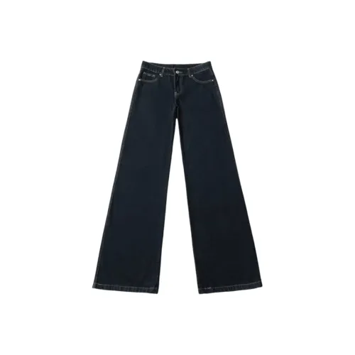 Wang Leshi Темный Небесный Синий Женские Джинсы