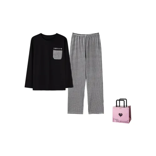 NATTY Клетчатый Одежда Комплекты [Сумка для покупок с сердцем] Женские Пижамные Наборы