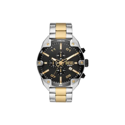 DIESEL Мужские часы Кварцевый механизм Ремешок из нержавеющей стали 49 мм Черный циферблат