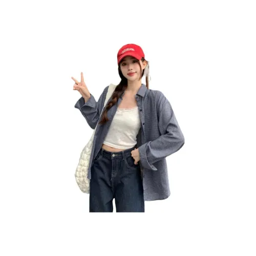 SHUHAOBAI Темно-синий синий женский рубашка