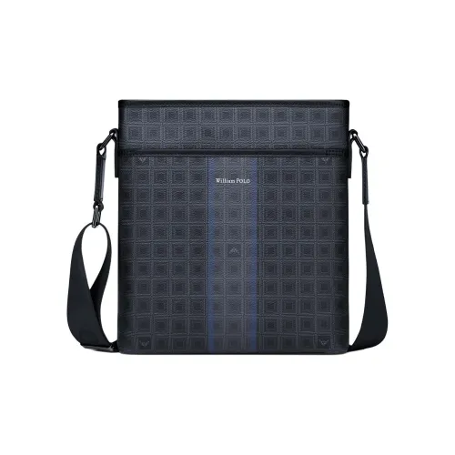 WilliamPOLO PVC Премиум Маленькая Партия Сумки через плечо Сумка на плечо Мужская Черная с клетчатым узором