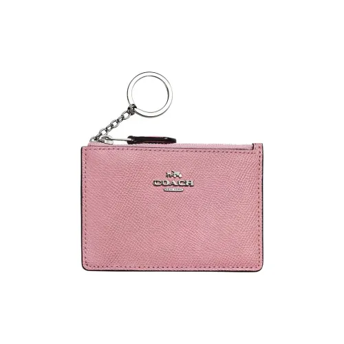 COACH Mini Id Skinny Крестообразная текстура Кожа Сумка для документов Картхолдер Мини Женские Розовый