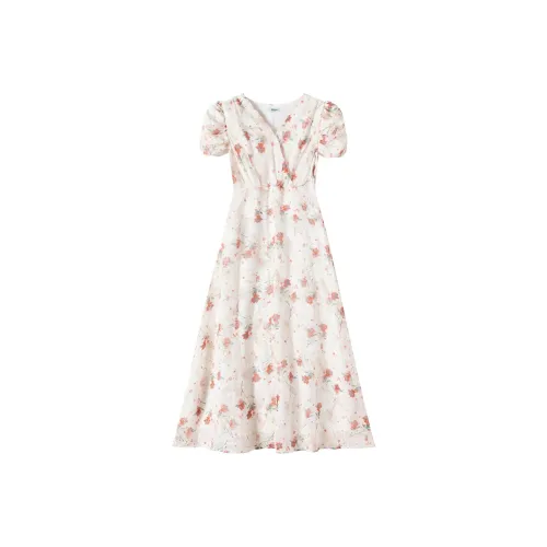 WOVLAS Короткий рукав Платье Женское Бегония Многоцветное