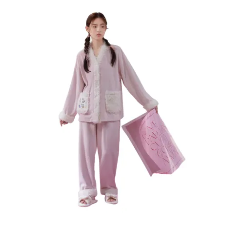 TLXT V-образный вырез Островной бархат Сливовый цвет Пижамные комплекты Женские Наборы