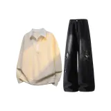 Абрикосовый свитшот + черные штаны