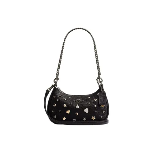 COACH Teri Пескоструйная кожа Сумка через плечо Сумка на плечо Маленькая Женская Черная