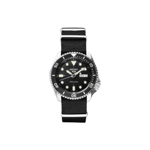 SEIKO Series 5 Автоматический Механический Механизм Часы из Нейлона с Ремешком 42,5 мм Мужские Часы Черный Циферблат