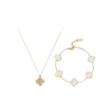 Белый четырехлистный клевер ожерелье + браслет комплект