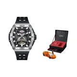 Серебряный корпус с белым циферблатом, черные ремешки, модель Car, коробка (случайная модель Car)