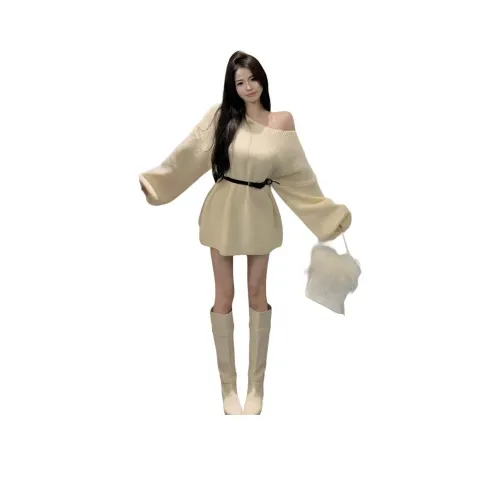 OURUOKE Длинное платье с длинными рукавами женское