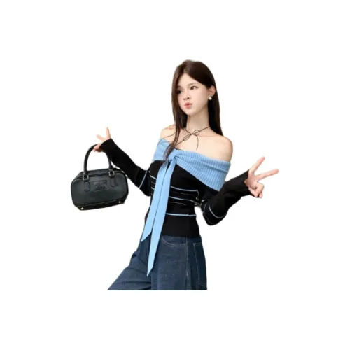 OURUOKE Черный и Синий Женский Трикотаж