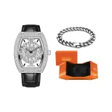 MF0496 L--Серебряный корпус Черный ремень [Кубинский браслет - Праздничная коробка комплект]