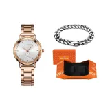 MF0037L Розовый корпус с белым циферблатом, стальной браслет [Кубинский браслет - праздничная коробка комплект]