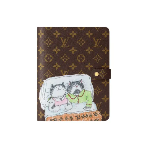 LOUIS VUITTON Grace Coddington Коллаборация Catogram Kitten Монограмма Покрытый холст Картхолдер Средний Женские Коричневый
