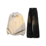 Абрикосовый свитшот + черные штаны