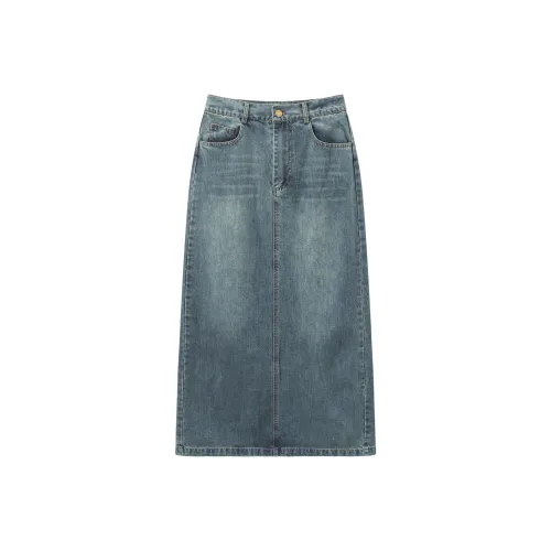 Another Alley 2025 Spring Деним Длинный Юбка HIGH RISE Тип Женские