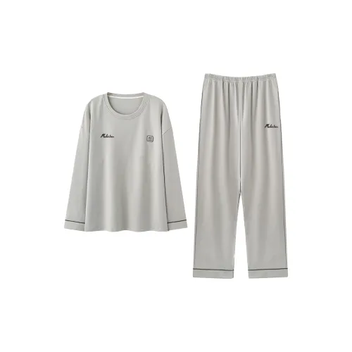 Mulinsen [Длинный рукав Топ+Штаны] Светло-серый Мужской Пижамный комплект