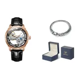 Черная кожа, розовый циферблат.