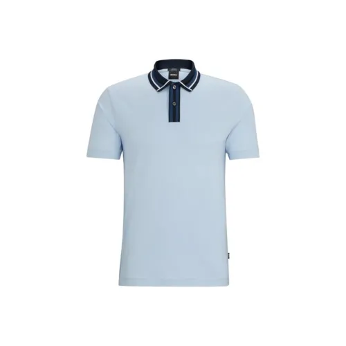 Hugo Boss Mercerised хлопок облегающий крой поло с контрастными полосами поло мужское светло-синий