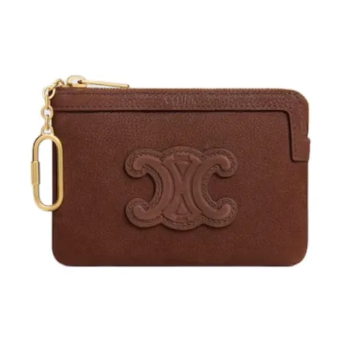 CELINE Triomphe Телячья кожа с текстурой кошелек для монет женский каштаново-коричневый