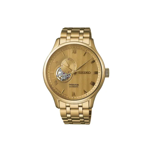 SEIKO Presage Series Автоматический Ручной Механизм Часы с Ремешком из Нержавеющей Стали 41,8 мм Мужские Часы с Золотым Циферблатом