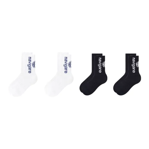 NAVIGARE [4 упаковки] 2 белых + 2 черных унисекс носки MID до икры