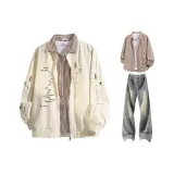 Бежевый пальто + кофейная рубашка в клетку + желтые грязные штаны