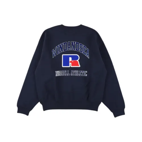 WIND AND SEA x Russel Athletics FW25 Высокий хлопковый терри круглый вырез худи унисекс