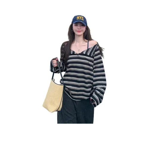 GEZITAI Серые полосы Женские T-рубашки