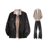 Black Coat + Coffee Check Shirt + Carbon Black Pants  
Черное пальто + Кофейная рубашка в клетку + Углеродно-черные штаны