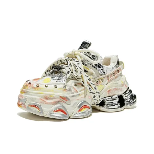 HR Low-Top Мульти-Цветные Бежевые Женские Кроссовки с Толстой Подошвой