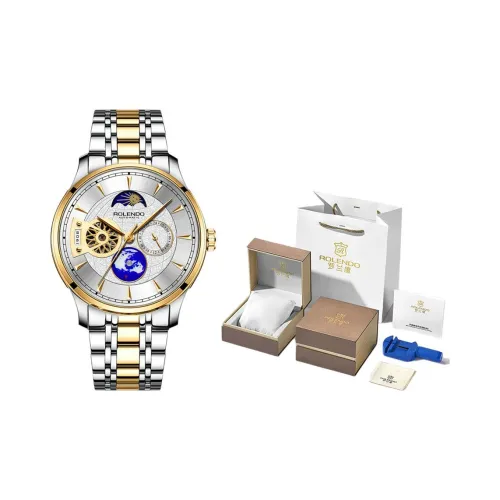 ROLENDO R Глобальный Мужские часы Автоматический механический механизм Натуральная кожа Ремень Часы Мужские часы Золотой циферблат