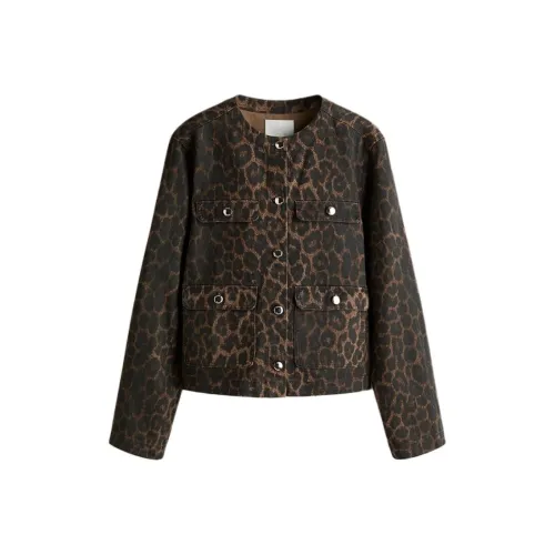 H M Темно-коричневый Леопардовый принт Женские Джинсовые куртки