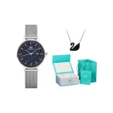 DW-FW6183LW4 Серебристый корпус с черным циферблатом, серебряная сетчатая сумка [набор с ожерельем]