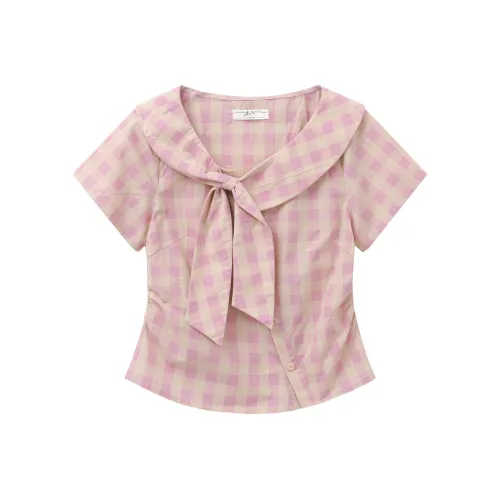 YOUXIANG Абрикос Розовый Клетка Женская Рубашка