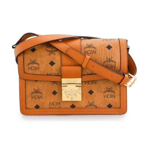 MCM Tracy Visetos Покрытый холст с кожаными вставками комбинированная сумка через плечо маленькая женская цвет коньяк