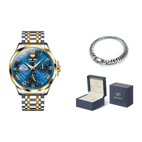 Jin Shi Dun Механический механизм ремешок из нержавеющей стали мужские часы синий циферблат