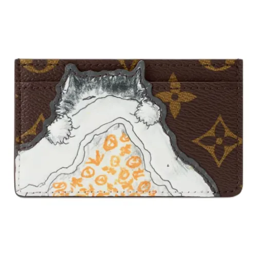 LOUIS VUITTON Grace Coddington Коллаборация Catogram Kitten Кошка Монограмма Покрытый холст Картхолдер Женские Коричневый