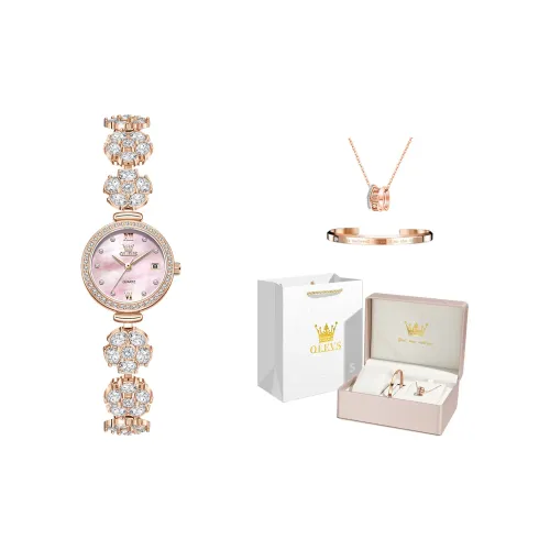 OLEVS Peach Blossom Rotating Collection Кварцевый механизм Часы Женские Розовый циферблат