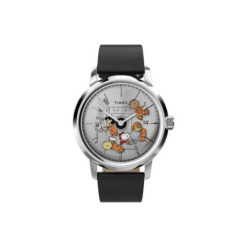 TIMEX PEANUTS Мужские часы Автоматический механический механизм Естественная кожа Ремешок Серебристый циферблат