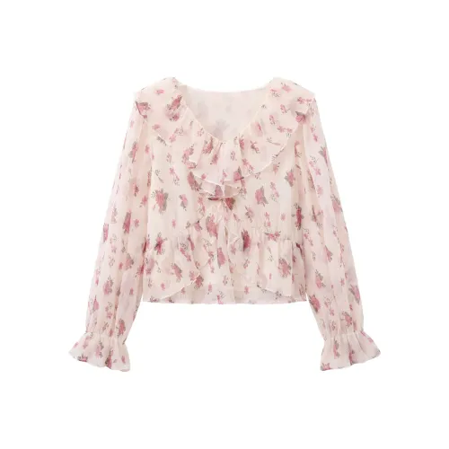 Another alley Абрикос с Красным Цветочным Женские Рубашки