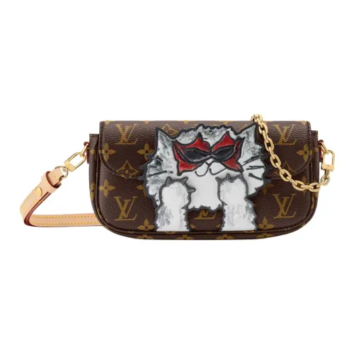 LOUIS VUITTON Grace Coddington Коллаборация Catogram Kitten Покрытый холст Сумка на плечо Кошелек Женские Коричневый