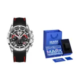 Серебряный корпус с черным циферблатом, черная резиновая лента с лазерной гравировкой