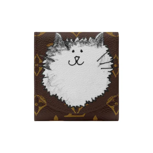 LOUIS VUITTON Grace Coddington Коллаборация Catogram Kitten Монограмма Покрытый холст Кошелек Женские Коричневый