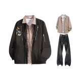 Black Coat + Coffee Check Shirt + Carbon Black Pants  
Черное пальто + Кофейная рубашка в клетку + Углеродно-черные штаны