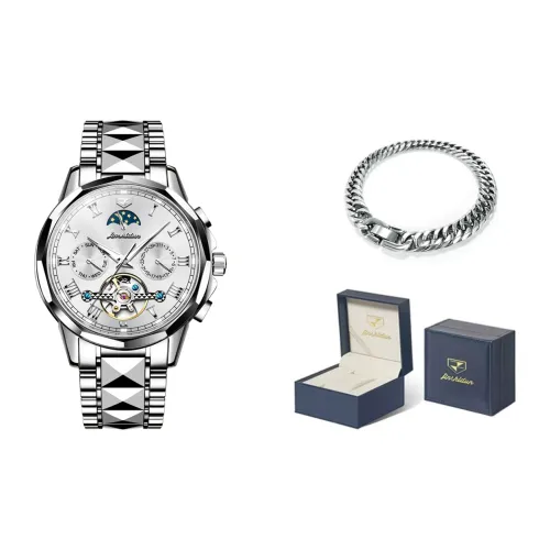 Jin Shi Dun Механический механизм ремешок из нержавеющей стали мужские часы белый циферблат