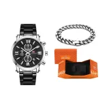 MF0219G Серебряный корпус с черным циферблатом, стальной браслет [Кубинский браслет - праздничная коробка комплект]